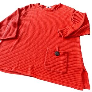Lulu-B Textured Cotton Knit Top L Sweater Slouchy Pocket Pullover Artisan Style